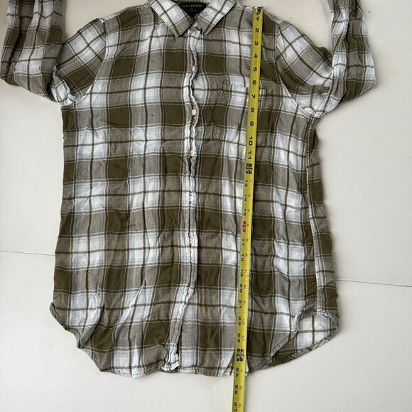 Banana Republic Factory Green/White Plaid Boyfriend Fit Button Down Pocket Small - Picture 6 of 11